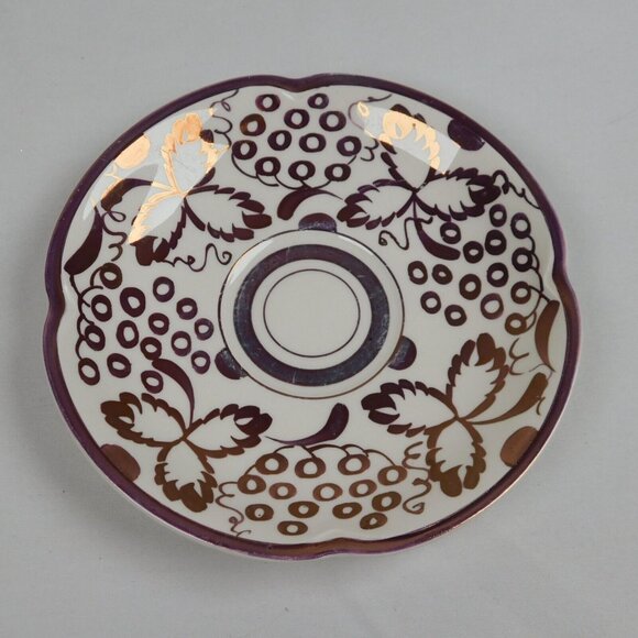 Grays Pottery Copper Luster Grapes Leaves Hand Painted Cup And Saucer Set FLAW - Picture 5 of 11